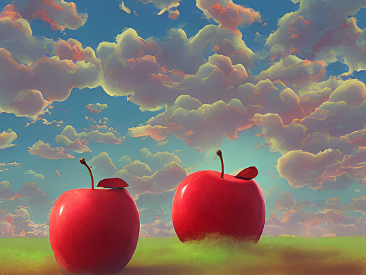 #AI創(chuàng)作實驗室#紅色大蘋果、云層之間（個人主頁-ZNjI2NDMwNTY=） - AI作品 - 站酷設(shè)計師菠蘿煲飯原創(chuàng)素材 - 站酷ZCOOL