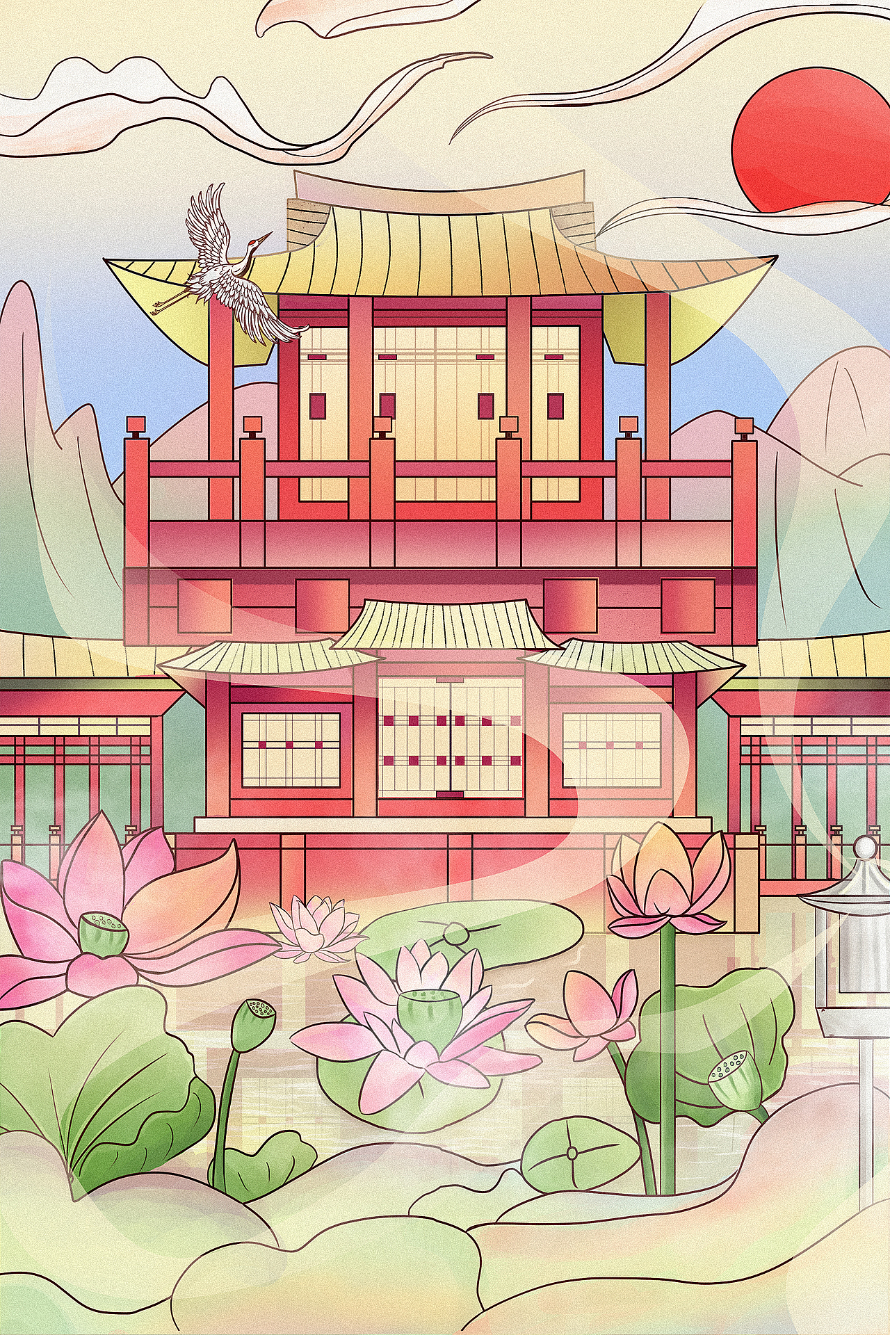 中国风建筑系列插画国潮
