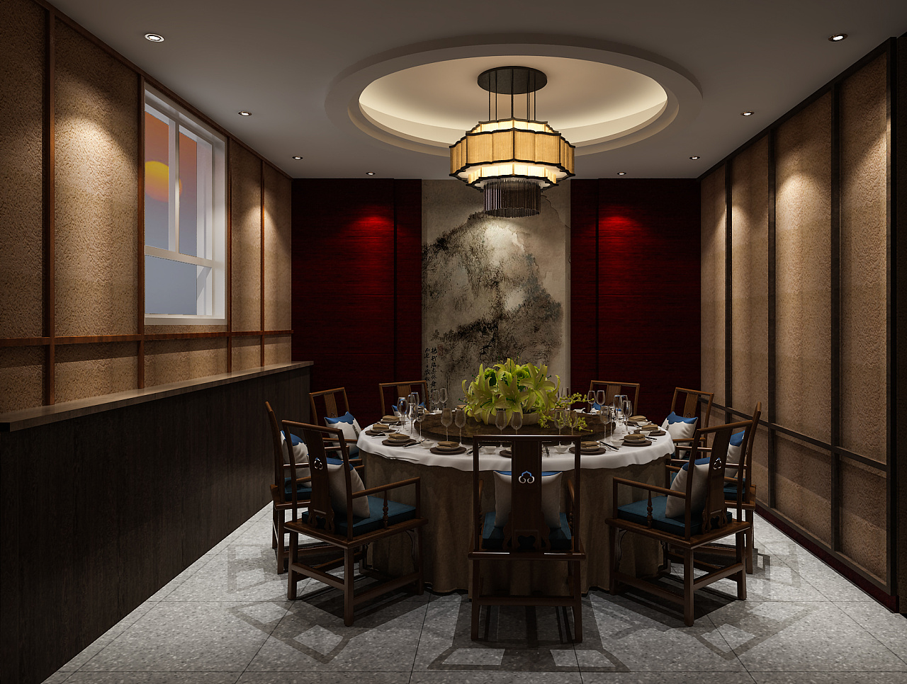 新中式餐厅包厢模型SU模型下载[ID:113460663]_建E室内设计网