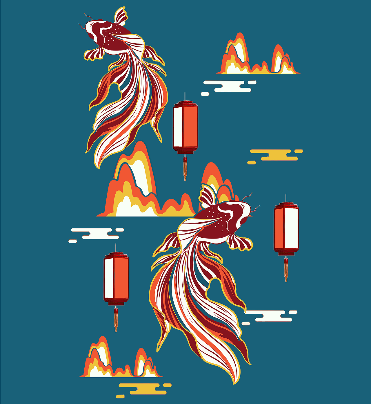 鲤鱼-国潮风-新中