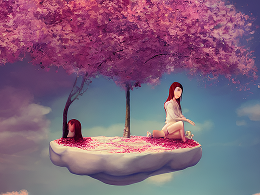 #AI创作实验室#少女，浮岛，云，樱花树，花瓣（个人主页-ZNjI1ODk5MTY=） - AI作品 - 站酷设计师雨滴哦原创素材 - 站酷ZCOOL
