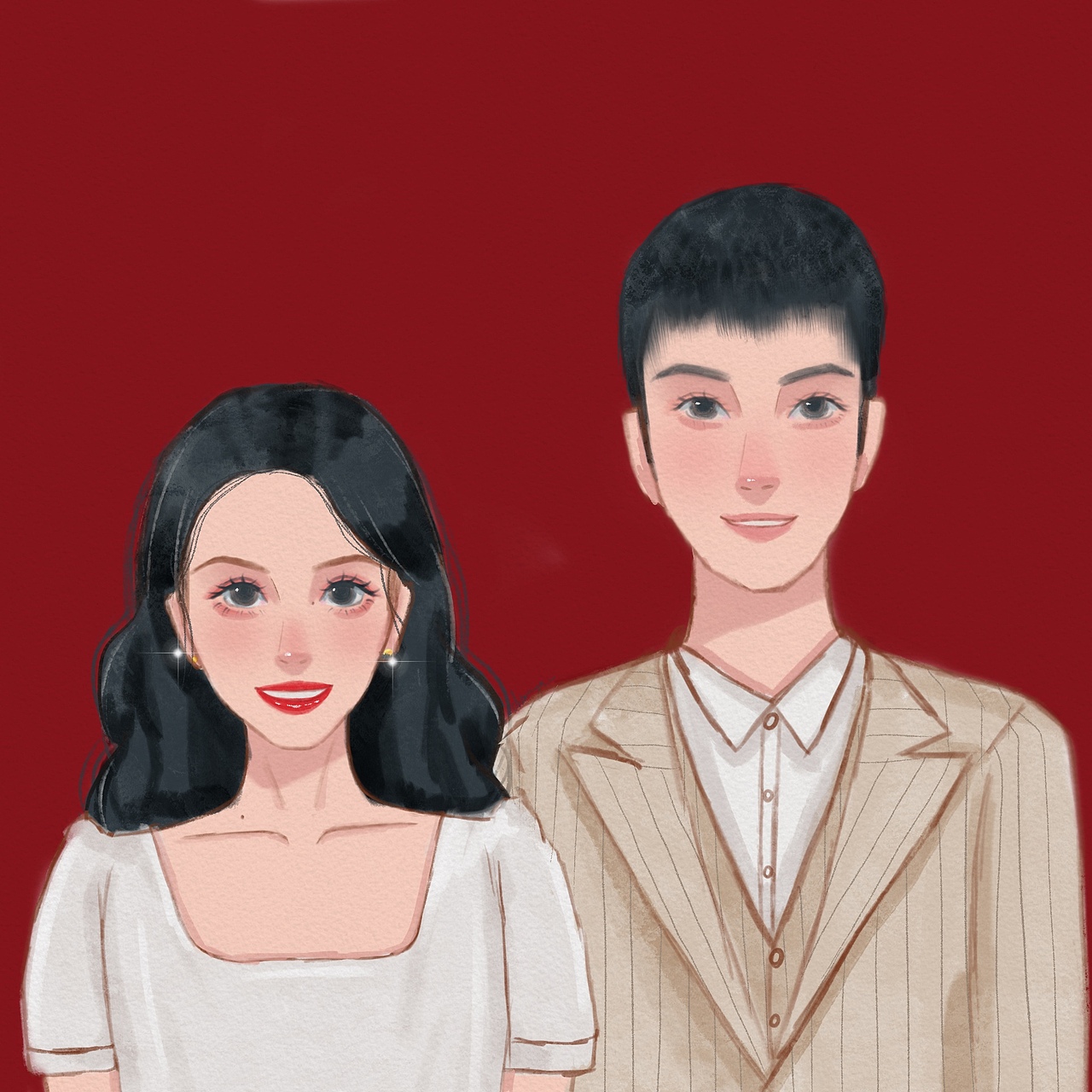 手绘头像｜男生女生手绘头像水彩风婚礼请柬婚纱照手绘（图ZMjY4MzgyNTYw） - 创作习作 - 站酷设计师清蒸鱼扇原创素材 - 站酷ZCOOL