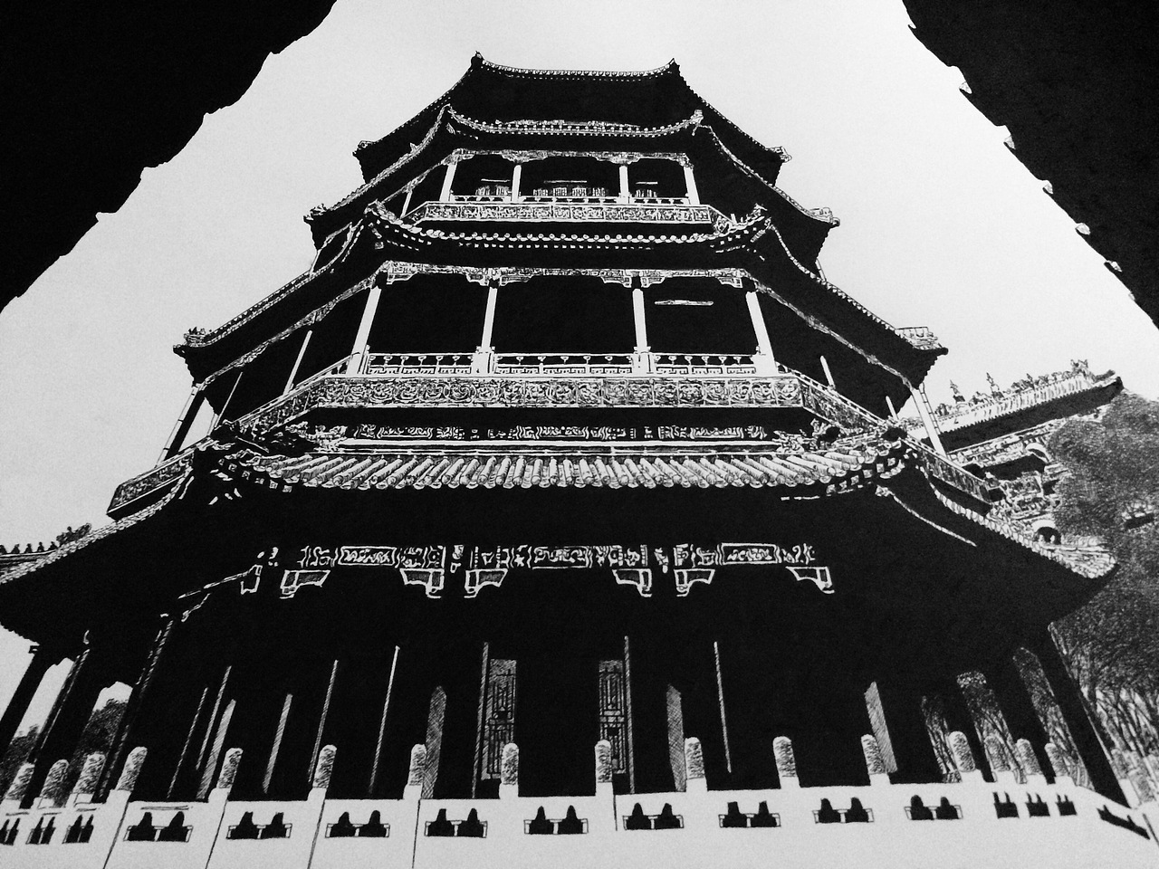 古建筑黑白涂鸦（图ZNjcwMjA1NTY=） - 绘画 - 站酷设计师loong_原创素材 - 站酷ZCOOL