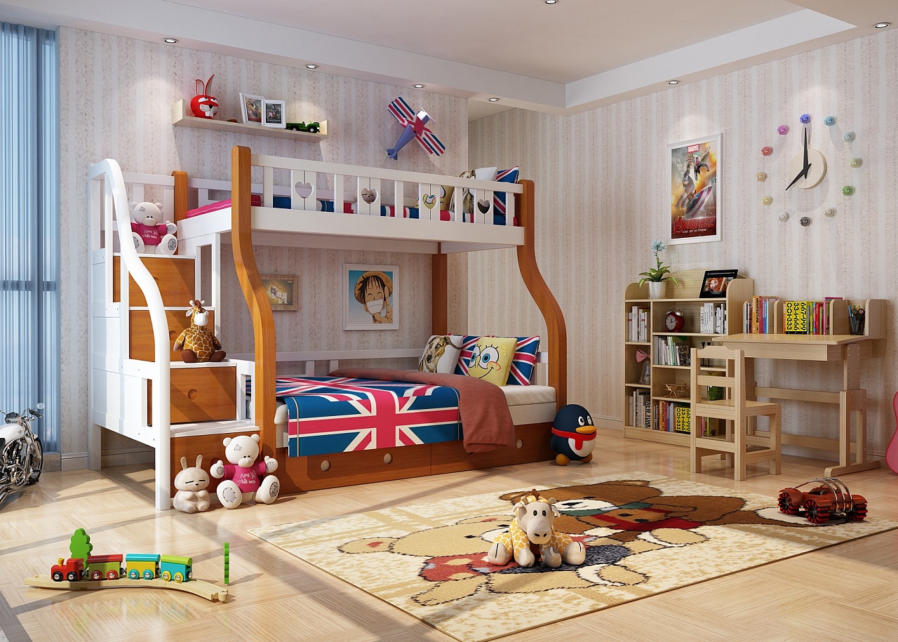 儿童床 上下铺的3D效果图表现|空间|室内设计|fei1762 - 原创作品 - 站酷 (ZCOOL)