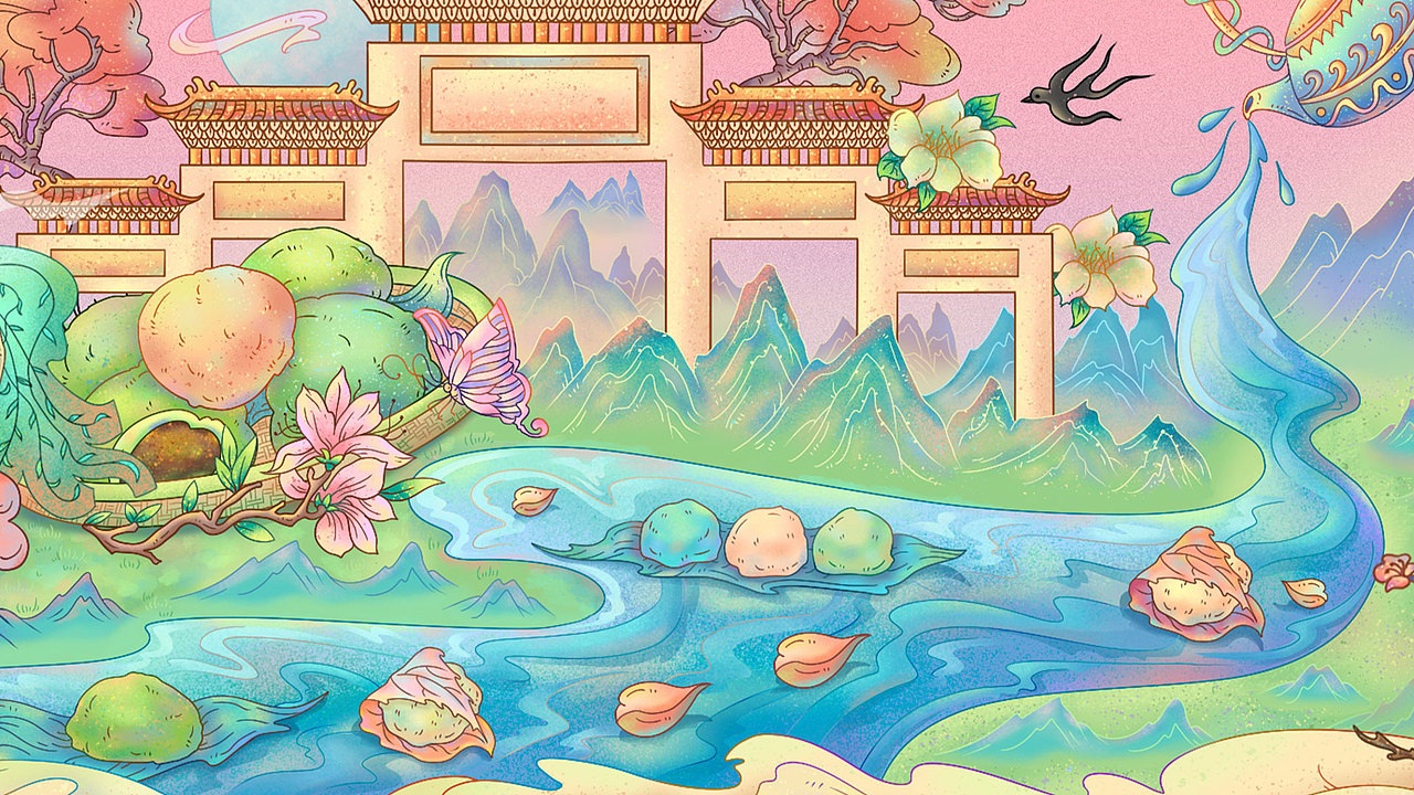 两幅春天国潮插画长卷合集_立春+踏春