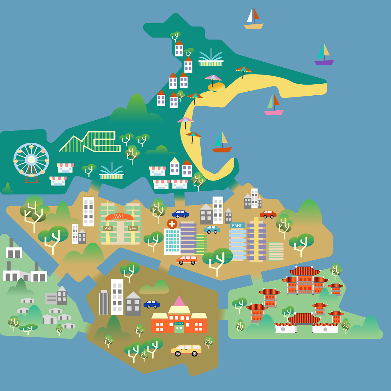 ai扁平化城市图