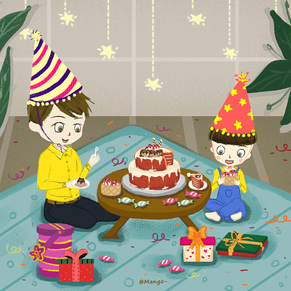  br>生日聚会上我们要吃最多的冰淇淋和蛋糕, br>只有我和我的小弟弟.