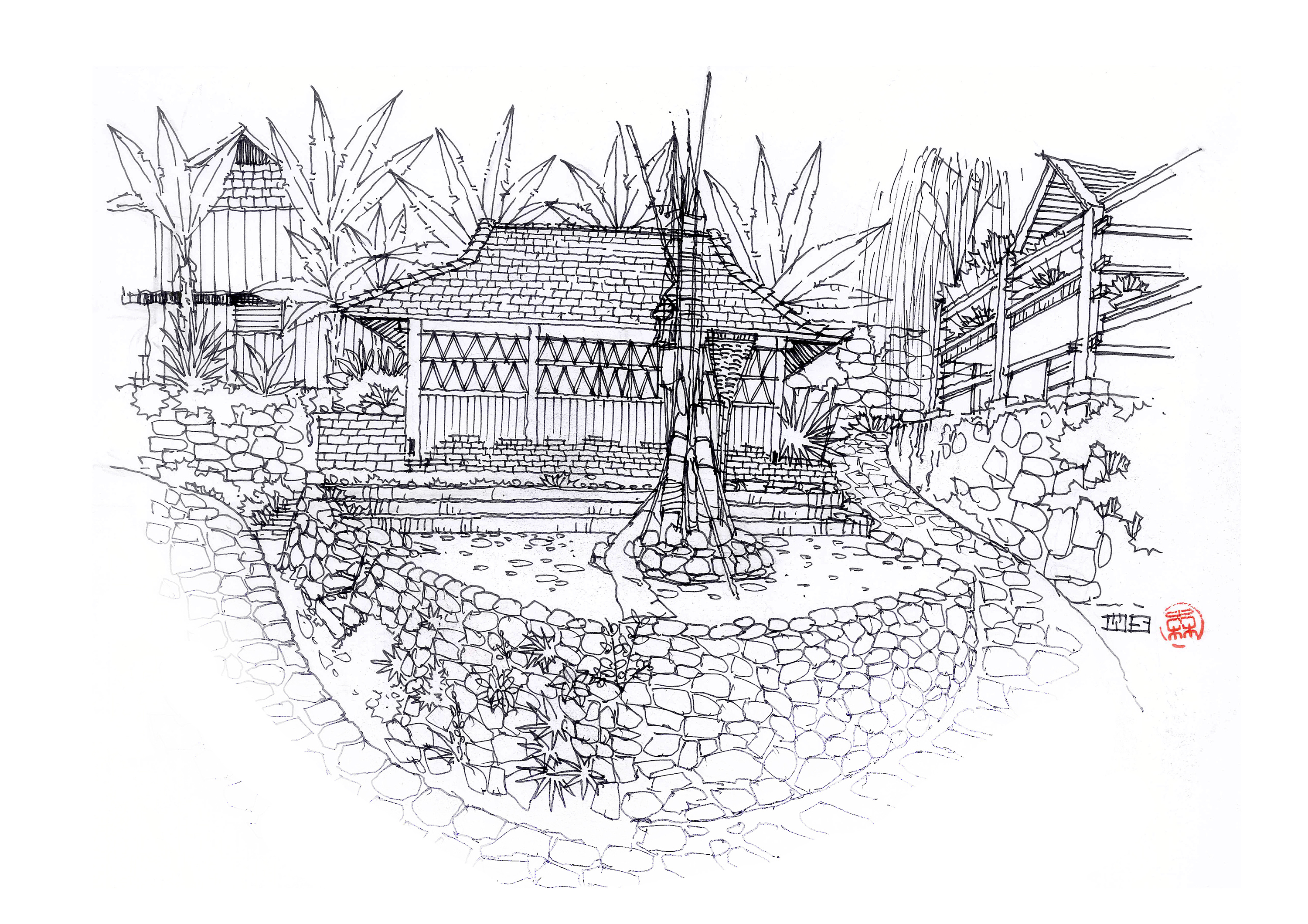 边走边画——云南少数民族建筑手绘作品