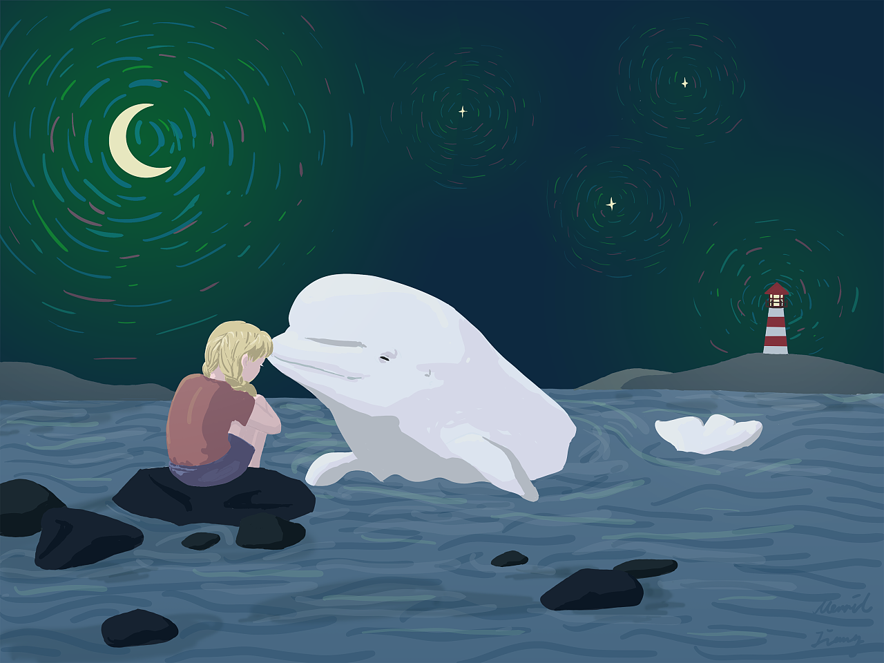 鲸之吻|插画|儿童插画|merril - 原创作品 - 站酷 (zcool)