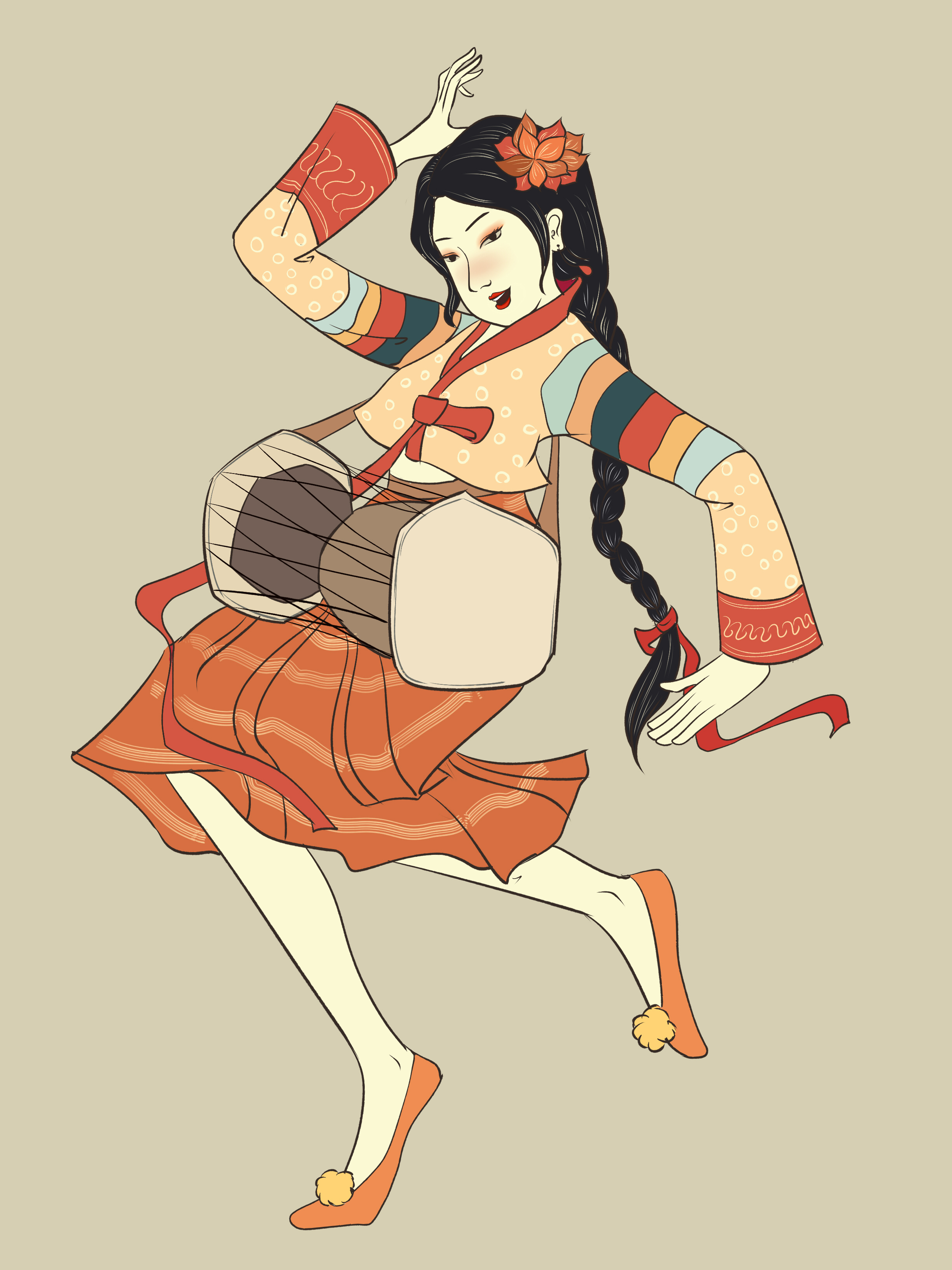 《歌舞鼓乐》——浮世绘风格的朝鲜族女孩|插画|艺术插画|YuukaCHI - 原创作品 - 站酷 (ZCOOL)