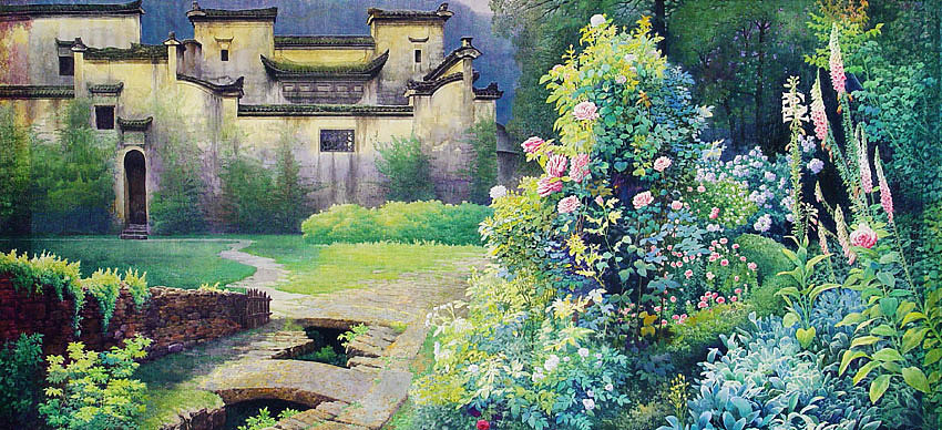 开满鲜花的庭院|纯艺术|绘画|黄有维水彩_原创作品-站酷zcool
