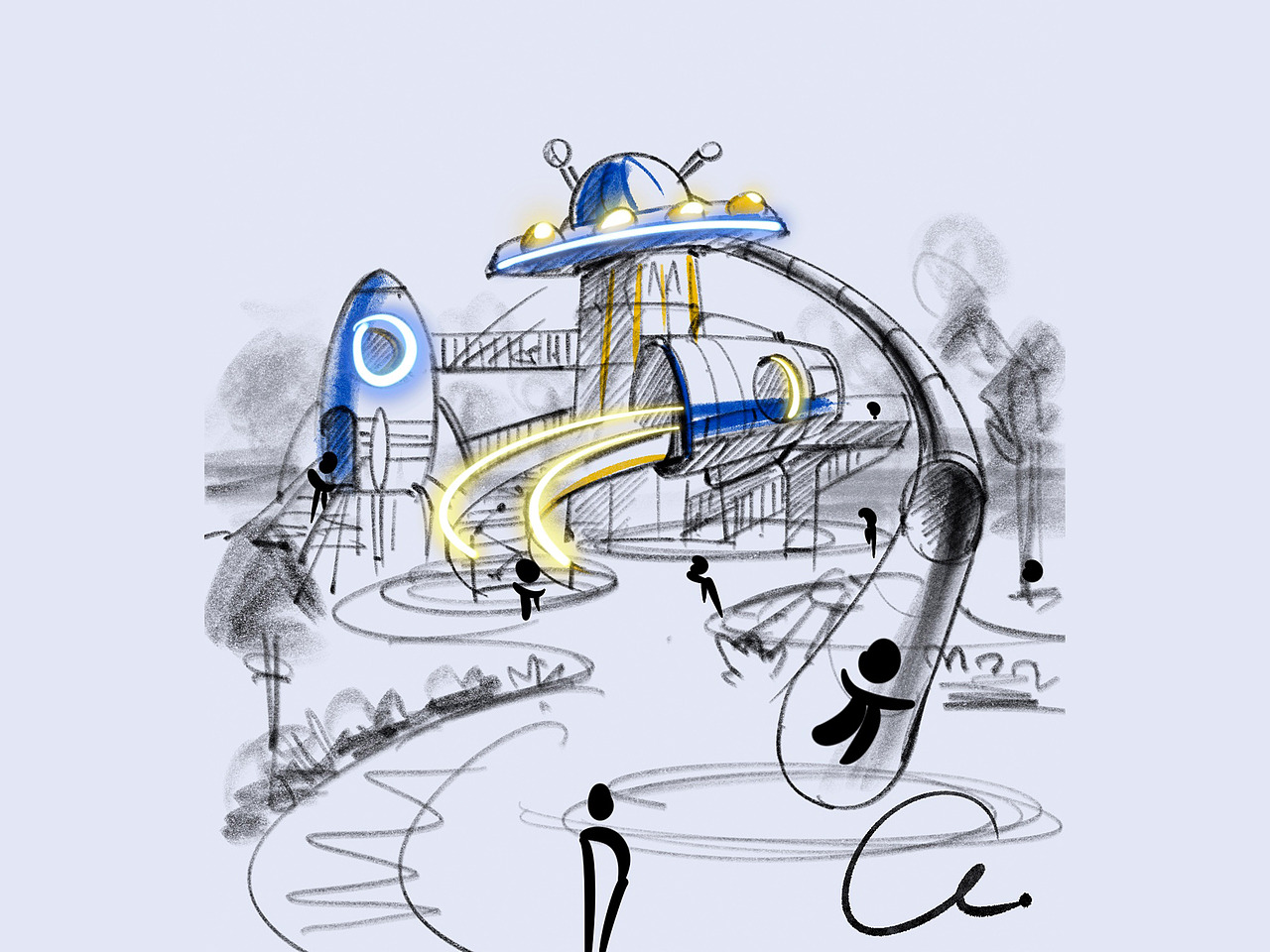 太空主题乐园手绘