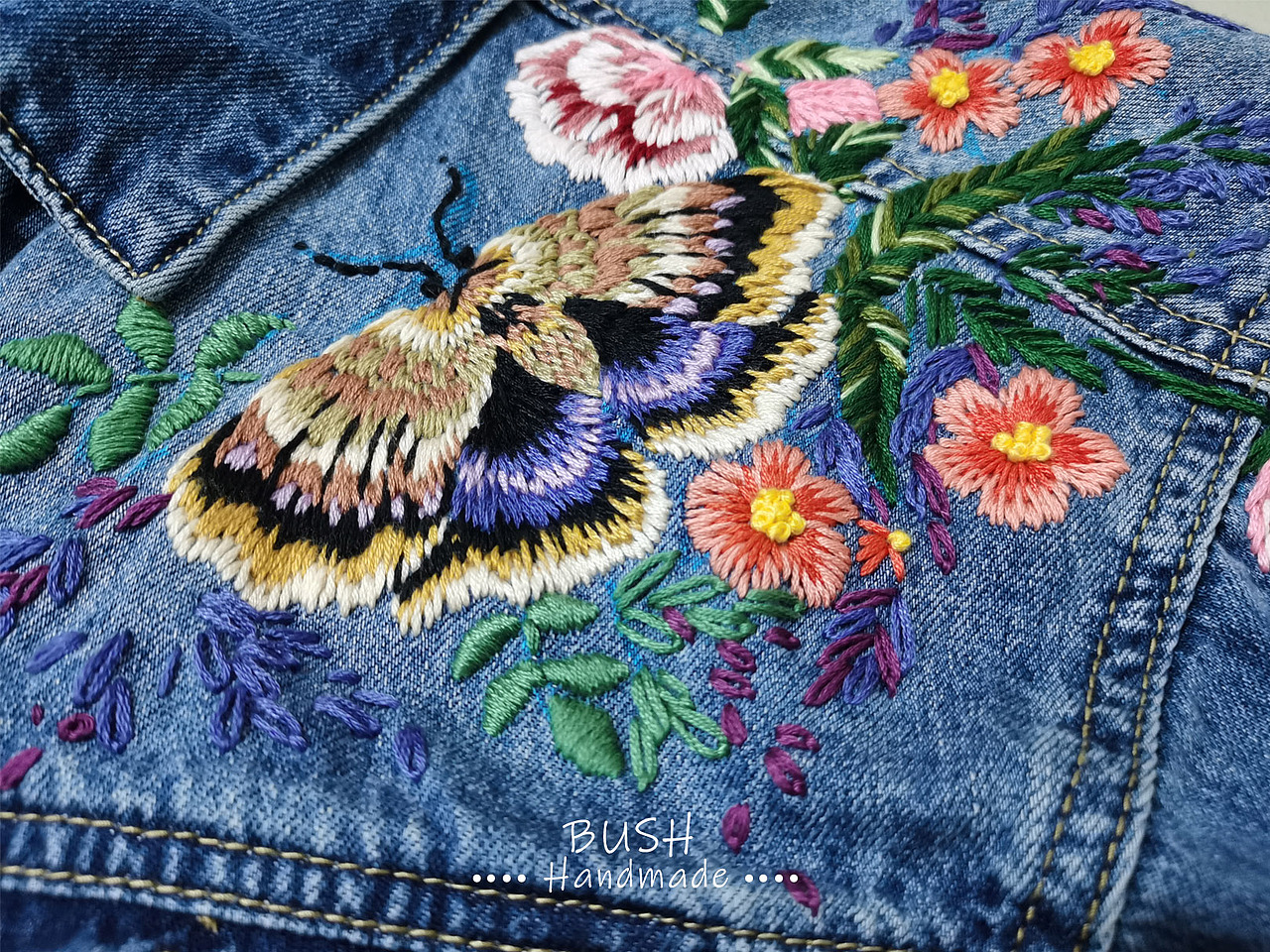bush手工刺绣—牛仔衣刺绣一
