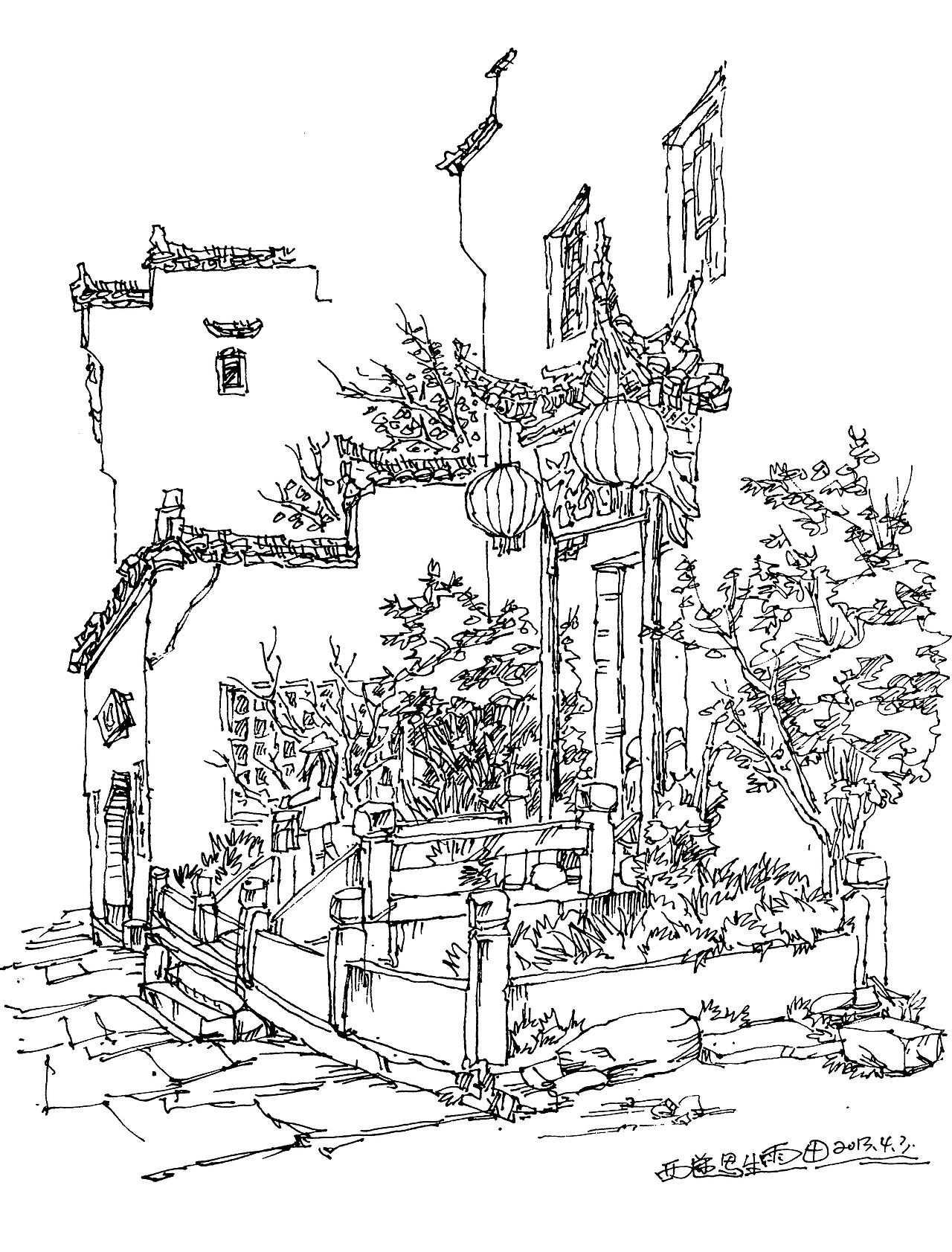 皖南印象之二～西递写生作品集～这是我近几年在黟县西递的钢笔速写