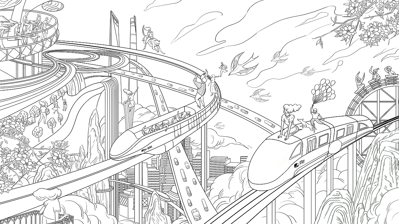 #比亚迪云轨# - 云城筑梦 展望未来（图ZMTQ1MzQ5MzA0） - 商业插画 - 站酷设计师BanBan半半原创素材 - 站酷ZCOOL