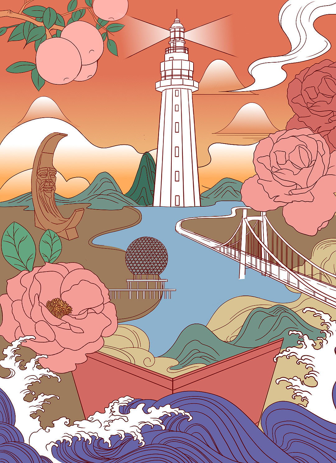 美丽城市——烟台|插画|商业插画|水墨美人 - 原创作品 - 站酷 (zcool