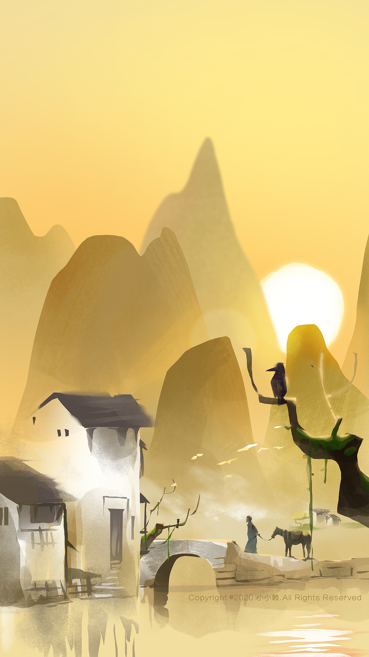 枯藤老树昏鸦,小桥流水人家,古道西风瘦马,夕阳西下,断肠人在天涯.