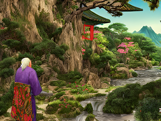 #AI創(chuàng)作實(shí)驗(yàn)室#青山碧水的園林之中一個老者（個人主頁-ZNjI4MzQ5OTY=） - AI作品 - 站酷設(shè)計師20gy08原創(chuàng)素材 - 站酷ZCOOL