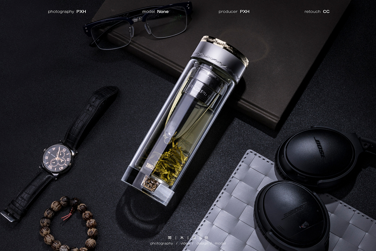 玻璃杯保温杯透明材质静物平铺拍摄案例|摄影|产品摄影|简木视觉