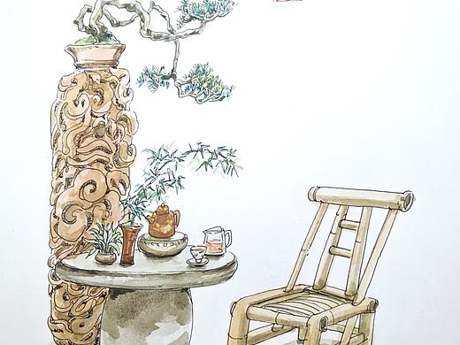 钢笔水彩