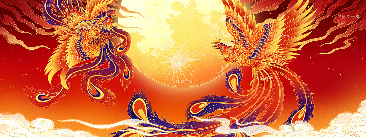 【凤凰来仪】中秋礼盒包装插画