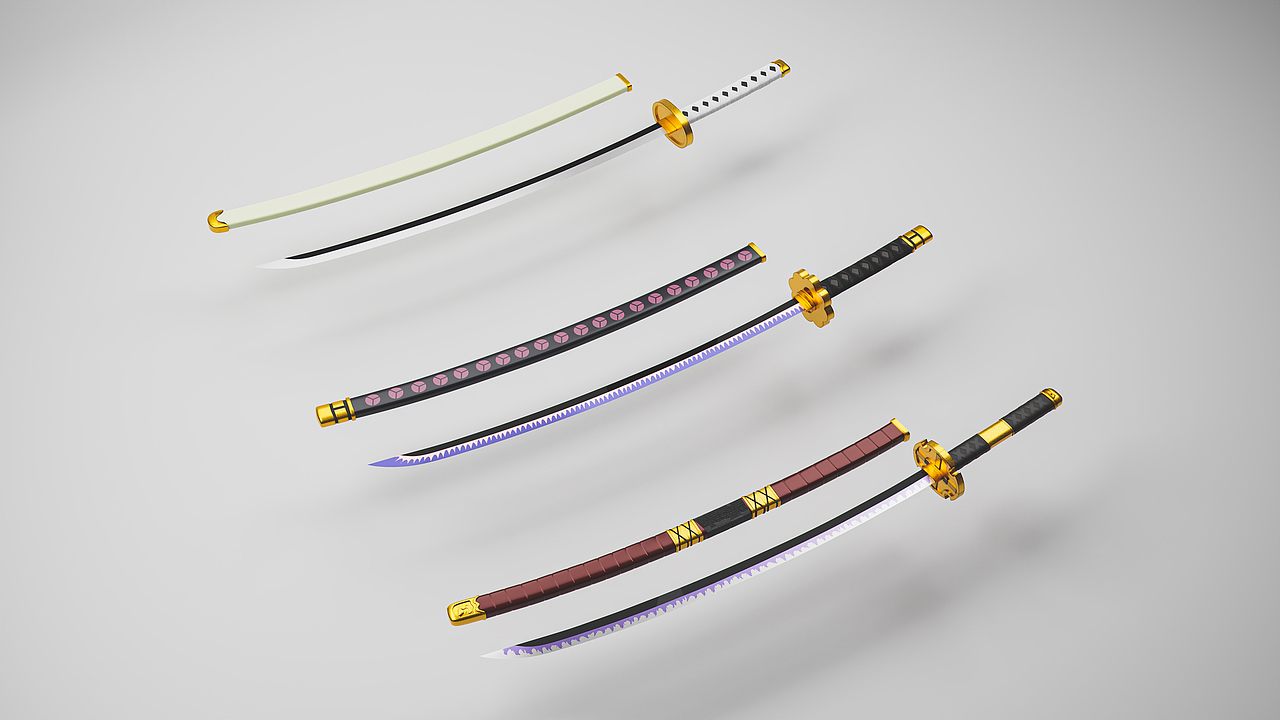 83海贼王索隆三把刀建模练习