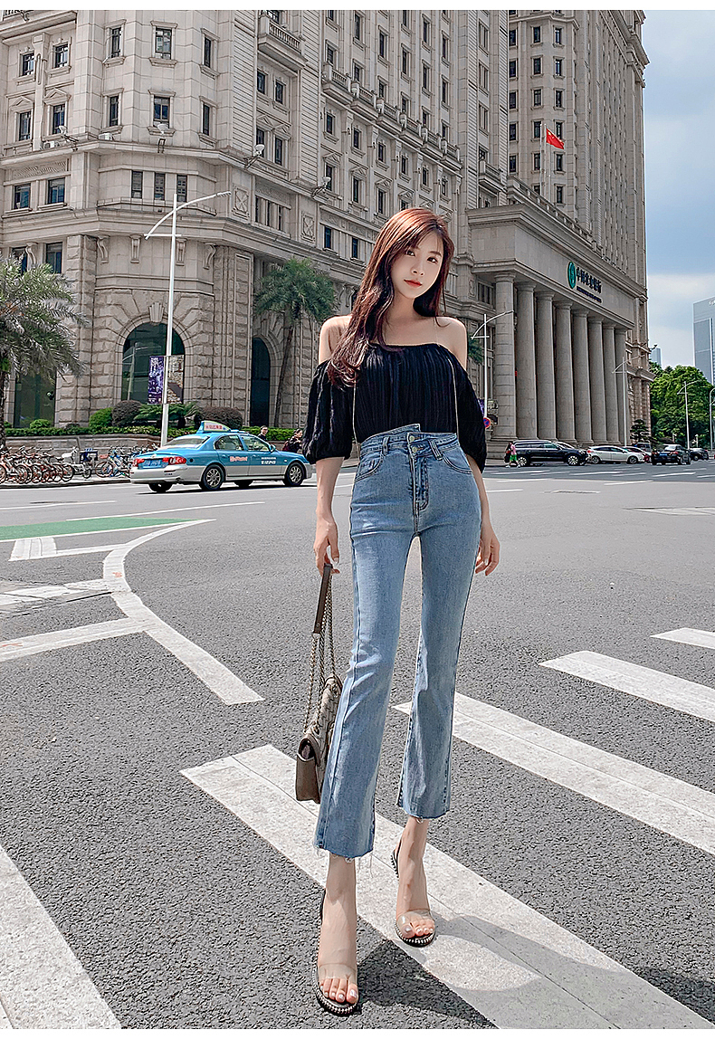 高腰裤子拍摄 直筒裤子拍照 牛仔裤女喇瘦阔腿裤拍摄