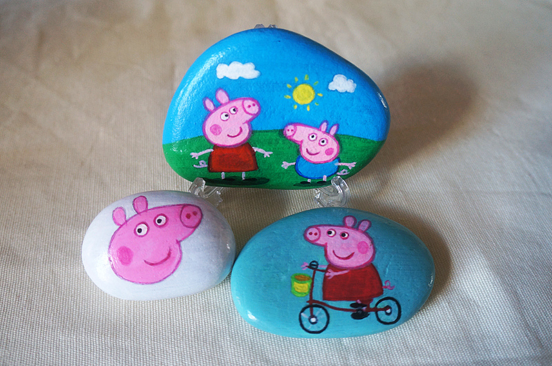 手绘石头—小猪佩奇第二组(商用定制)|纯艺术|绘画|果子design - 原创