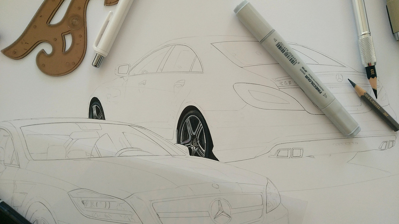 马克笔汽车手绘 梅赛德斯-奔驰 AMG CLS 63（2013）（图ZMjM2MTY0NTQ4） - 艺术插画 - 站酷设计师xyikai吉原创素材 - 站酷ZCOOL