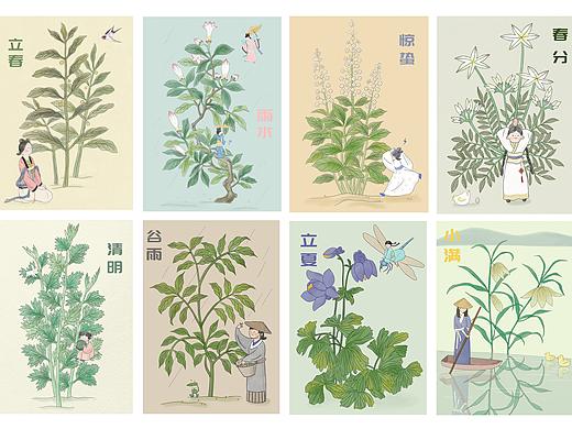 古风二十四节气插画｜少女与植物