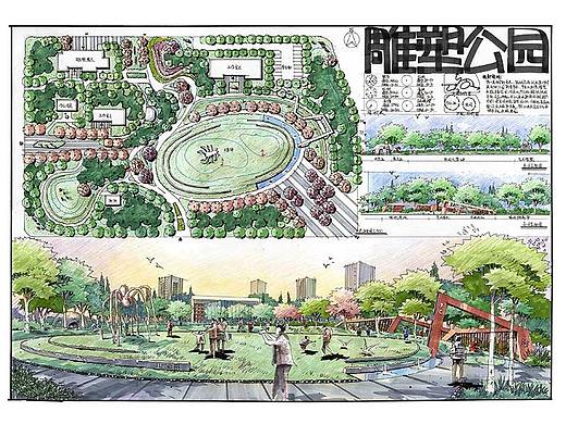 环艺景观考研真题解析——雕塑公园（九格手绘）