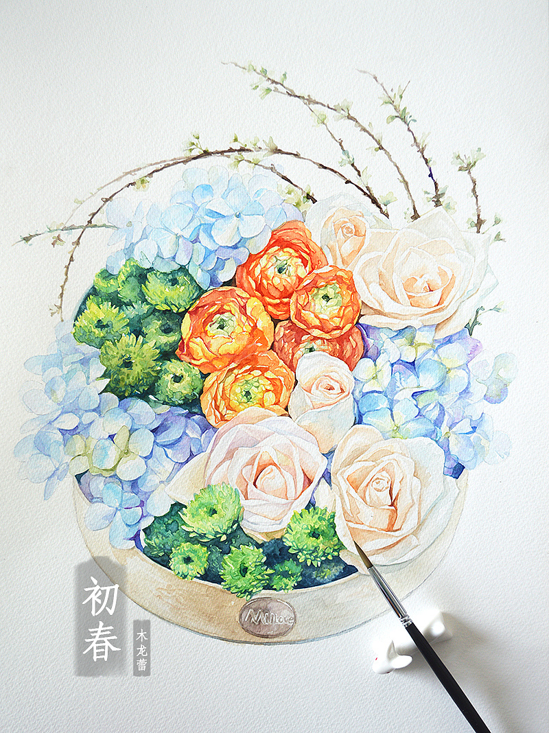 手绘水彩插画【初春】花语,花朵也恋爱了