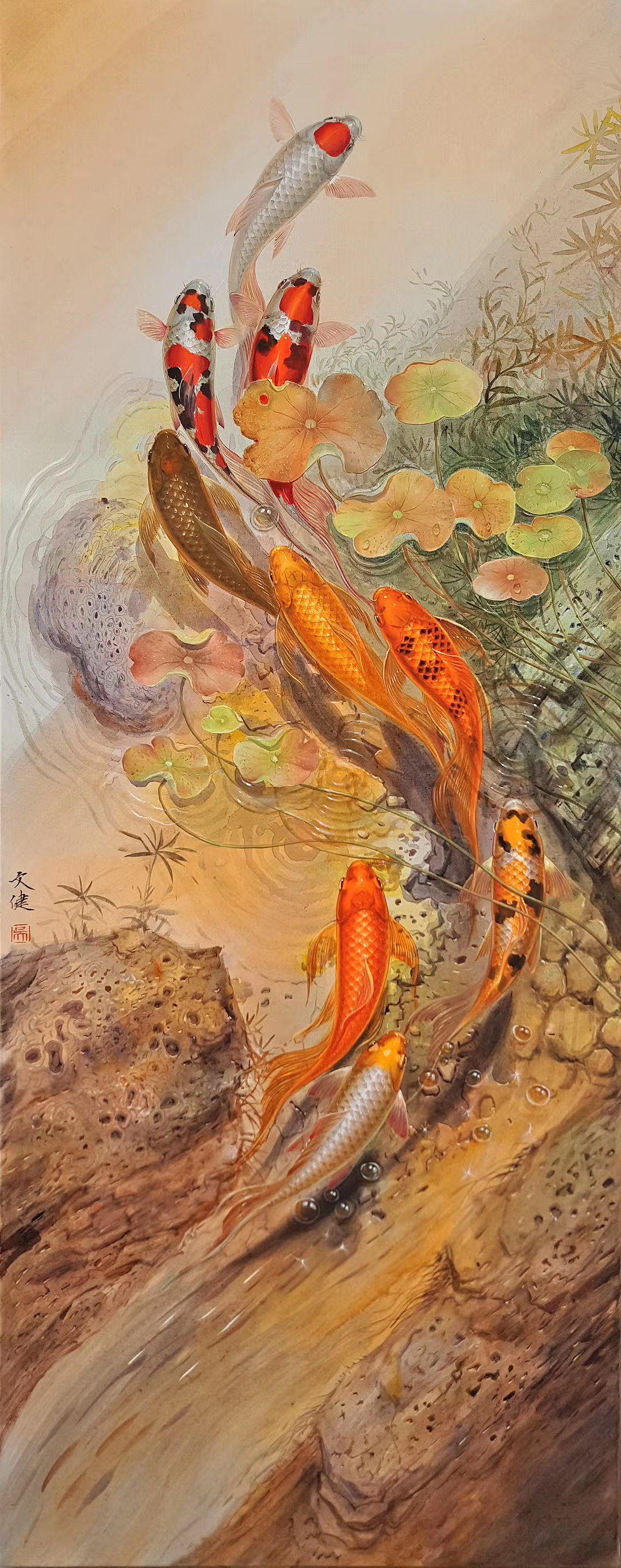 吴文健6072150cm九鱼图力争上游