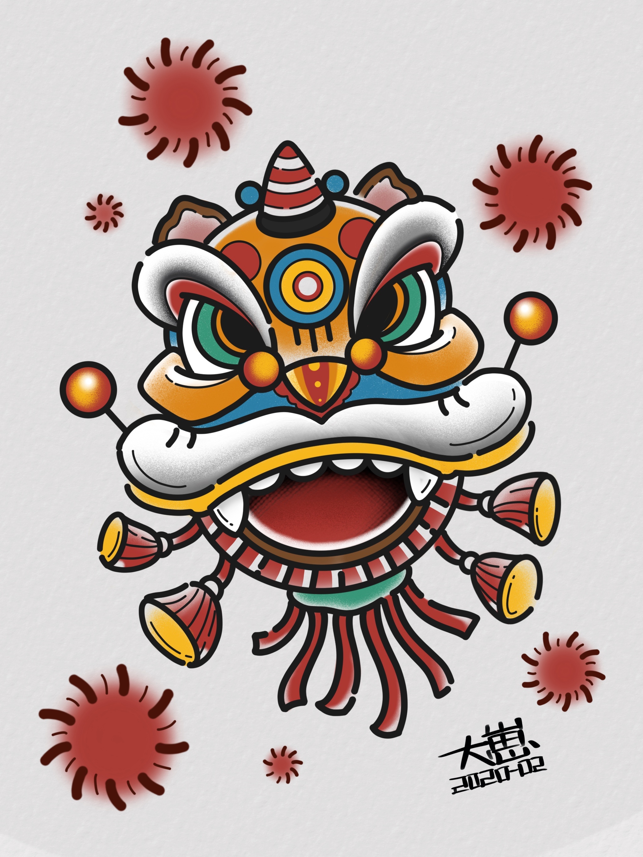 手绘DIY白色纸大狮子头脸谱中国特色绘画工艺品儿童玩具装饰品-阿里巴巴