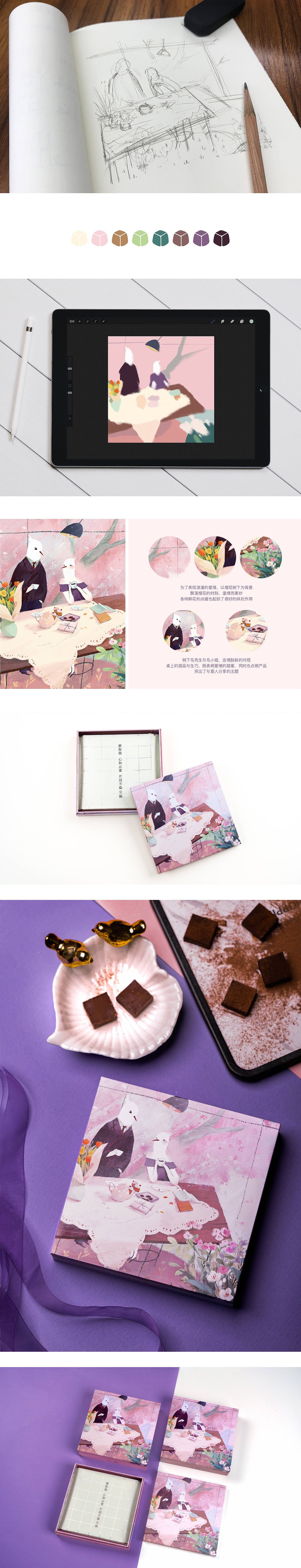 云雀手工生巧克力× 子鵺坊 包装插画设计（图ZMTkwMzEzNTI4） - 包装 - 站酷设计师子鵺坊插画原创素材 - 站酷ZCOOL