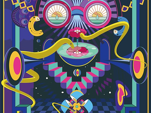 达利-几何透视抽象平面立体几何插画