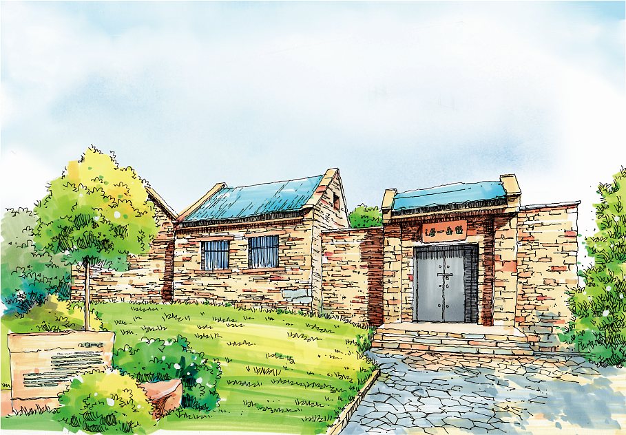 建筑线条疏密有度。