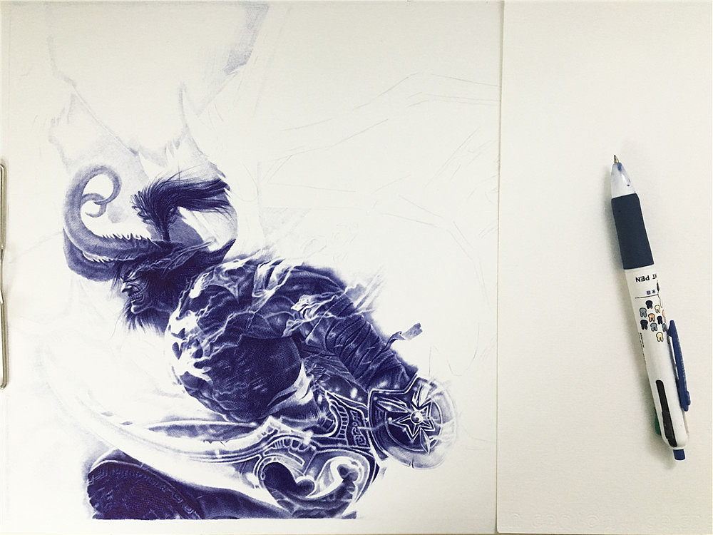 y_lovely圆珠笔手绘魔兽世界伊利丹(恶魔猎手)2