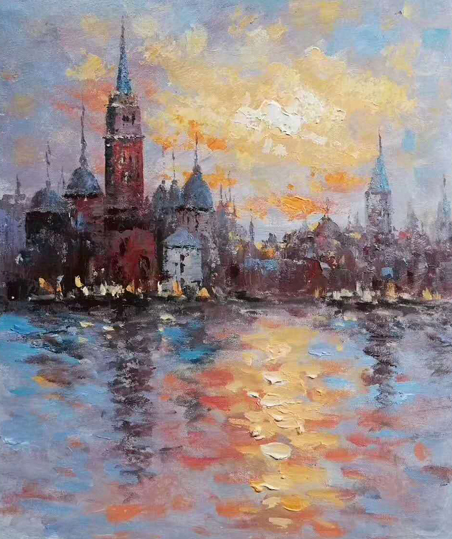 厚油风建筑油画