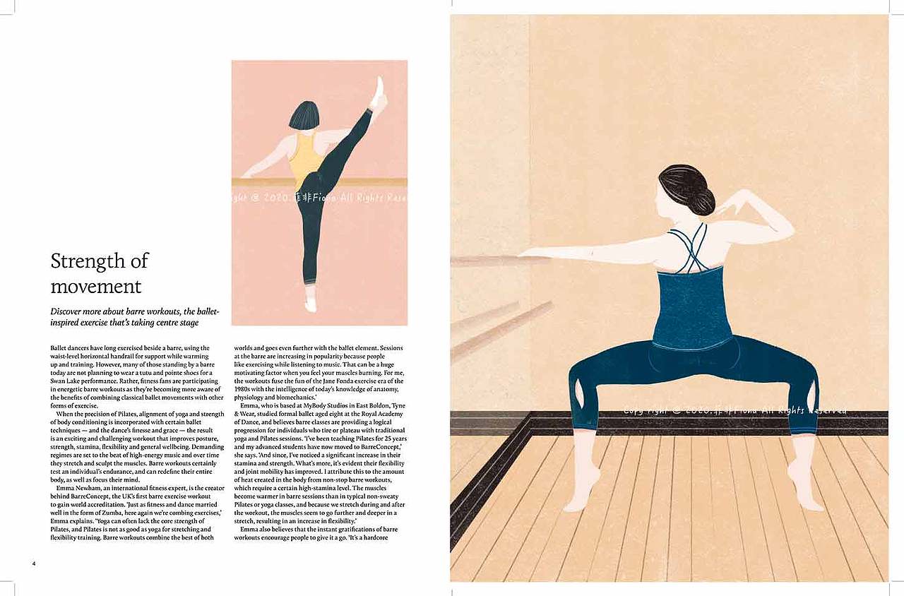 给一家英国杂志画的插画-Barre健身运动