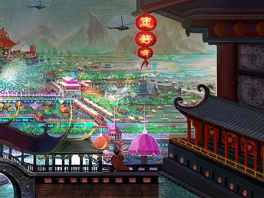 中國風(fēng)原畫場(chǎng)景《您好呀》黑白稿與上色圖（個(gè)人主頁-ZNDU0NjM4NzI=） - 游戲原畫 - 站酷設(shè)計(jì)師傻創(chuàng)原創(chuàng)素材 - 站酷ZCOOL