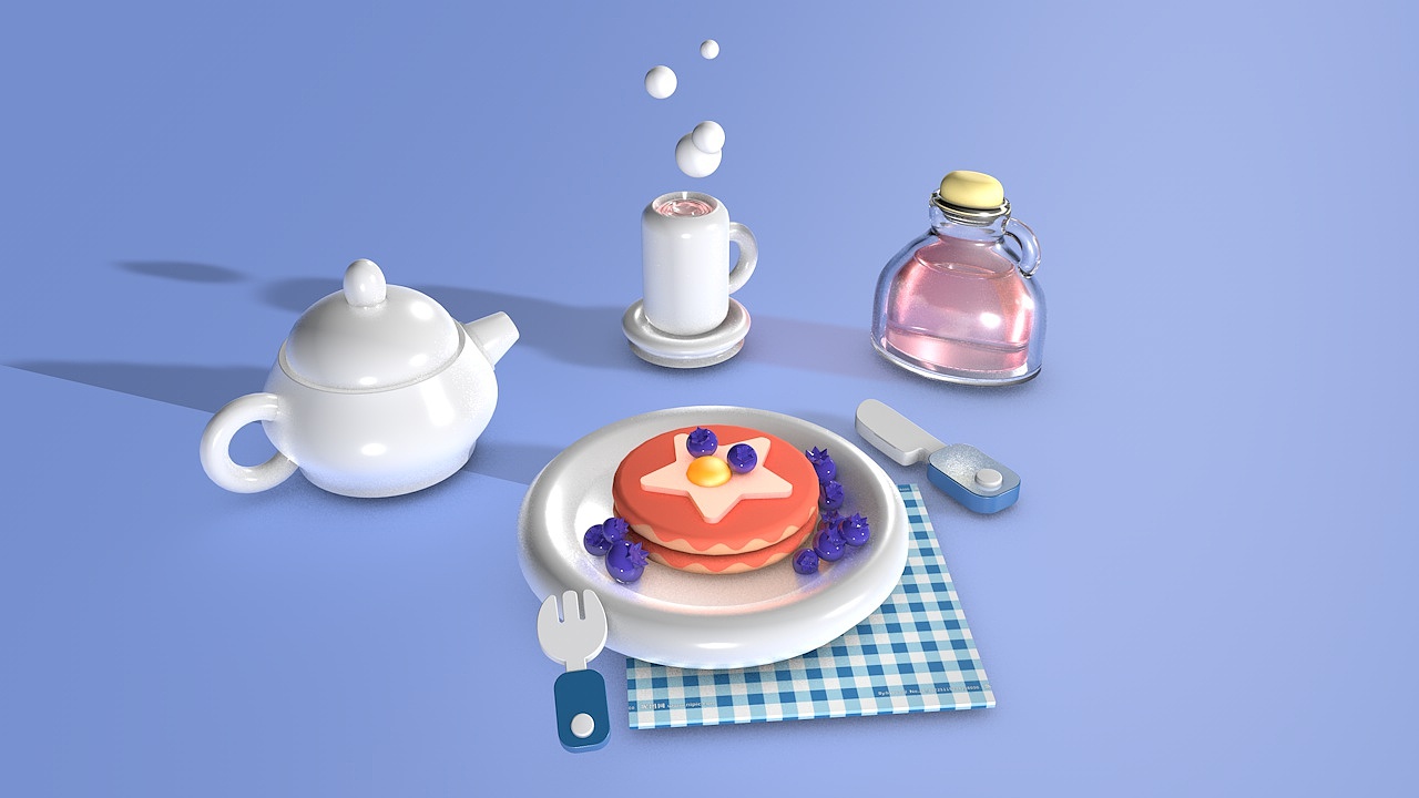 C4D臨摹作業(yè)-可愛餐桌場景（圖ZMTkyOTc4NDMy） - 場景 - 站酷設(shè)計師矜語喵原創(chuàng)素材 - 站酷ZCOOL