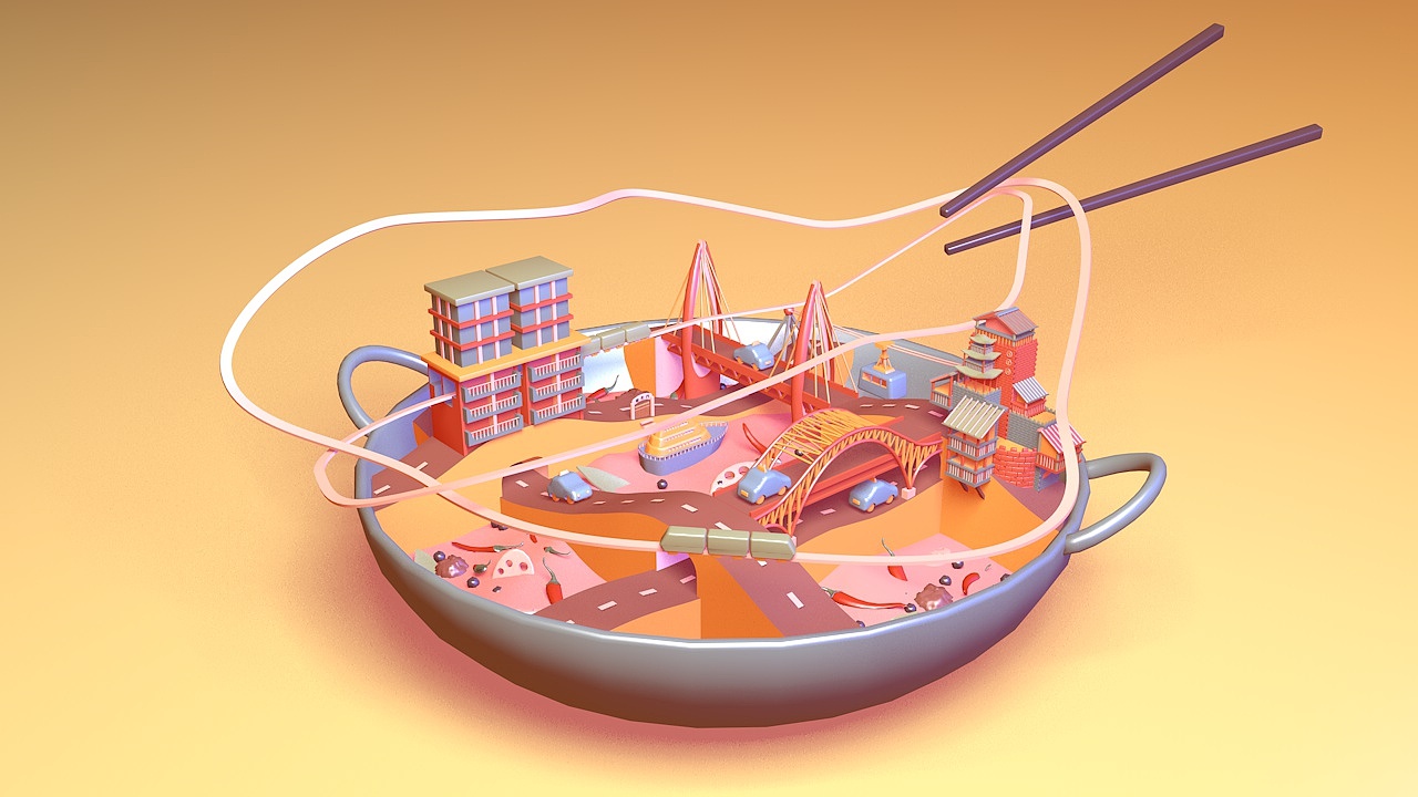 C4D动画｜火锅上的城市 —— 重庆（图ZMjA1MTgwODU2） - 建筑/空间 - 站酷设计师Levin_Qu原创素材 - 站酷ZCOOL