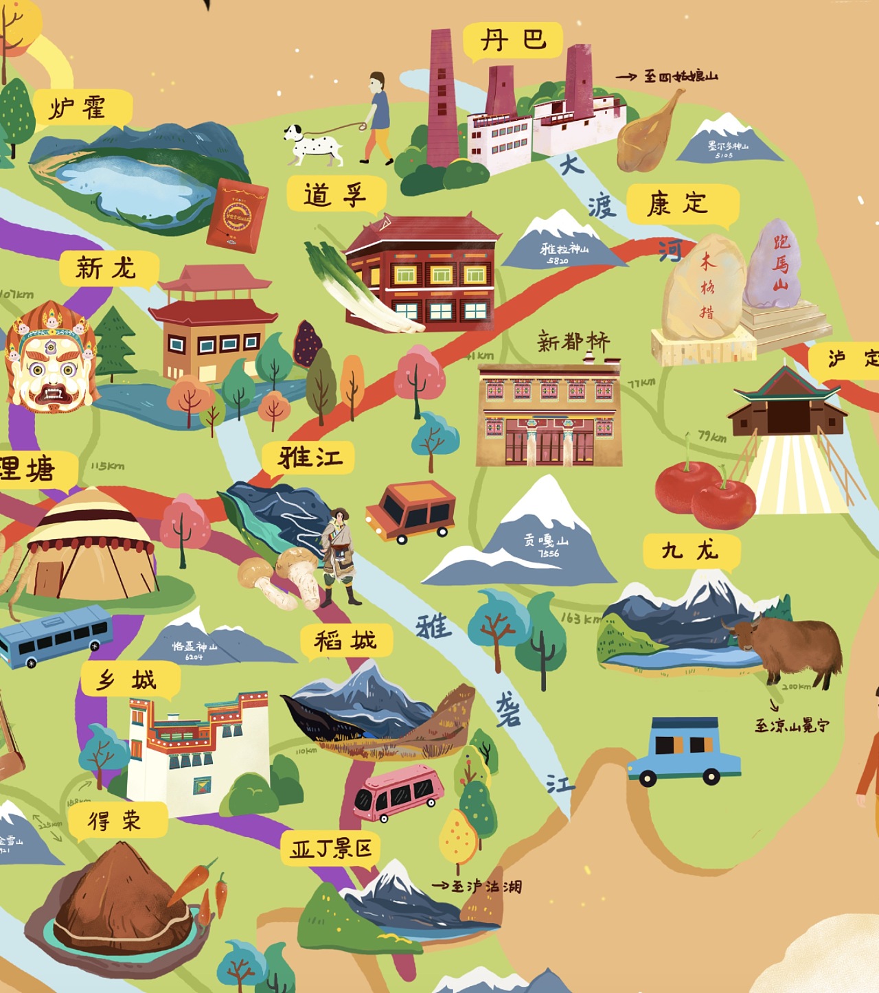 广汉西外乡卡通手绘地图|插画|商业插画|LanskiDesign - 原创作品 - 站酷 (ZCOOL)