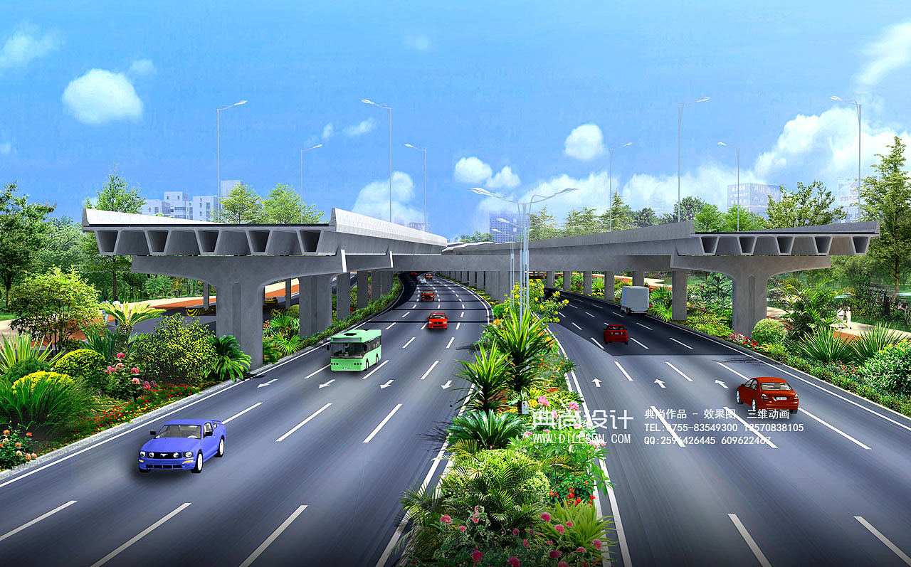 跨线桥效果图作品高架桥