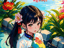 池边少女