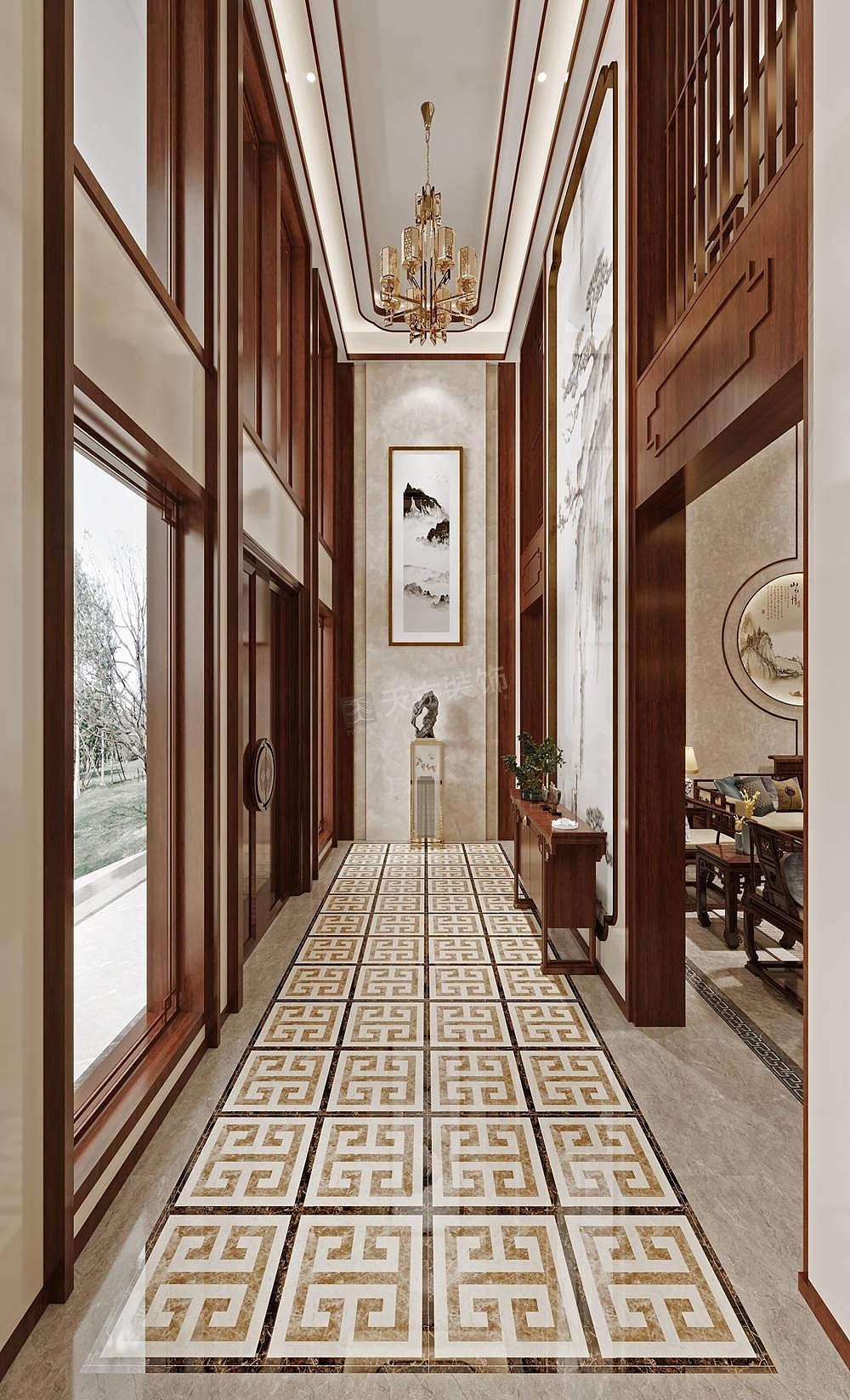 江津恒大金碧天下独栋别墅装修,新中式风格设计效果图