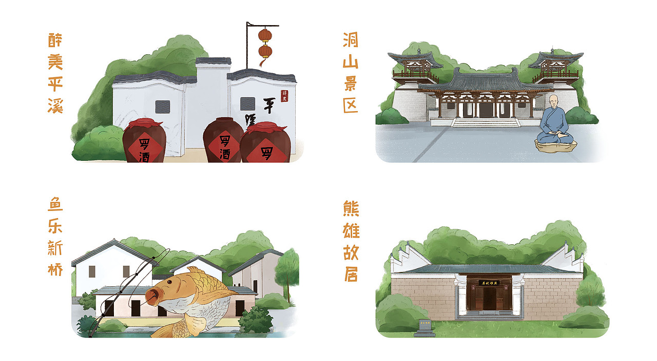 江西宜丰旅游景点手绘地图