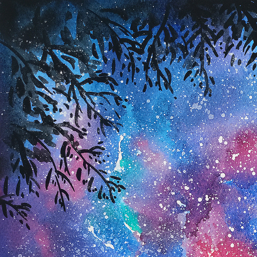 《蓝色星空》原创水彩作品