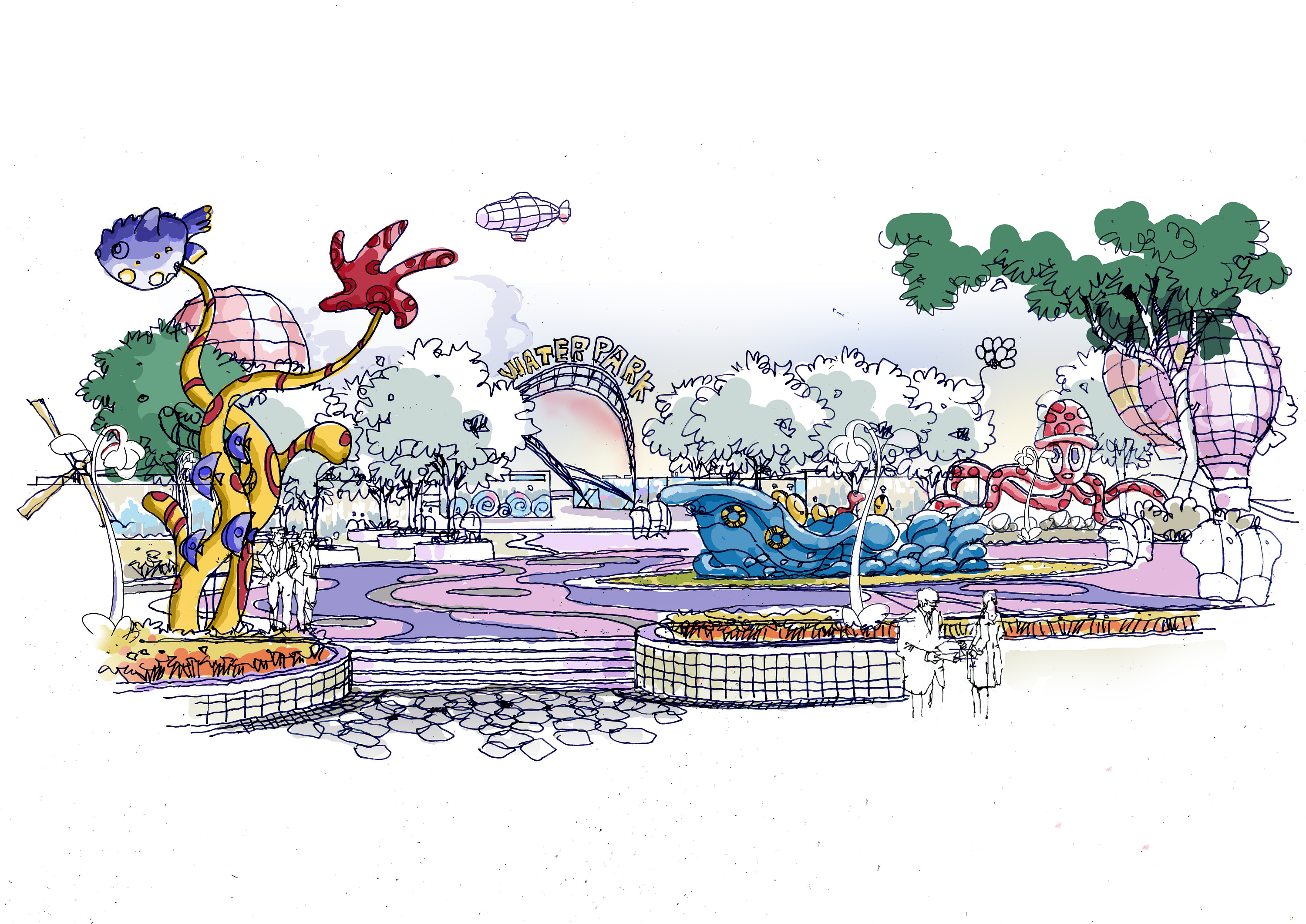 水上乐园手绘